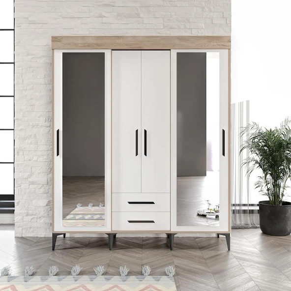 Afilli Ildır Çocuk Odası Takımı 4 Parça Tamamı Mdf Flora Beyaz Aynalı - Resim 4