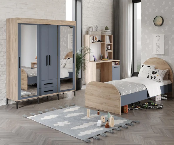 Afilli İzmir Çocuk Odası Takımı Aynalı Tamamı Mdf Flora Beyaz Aynalı ürün görseli 1