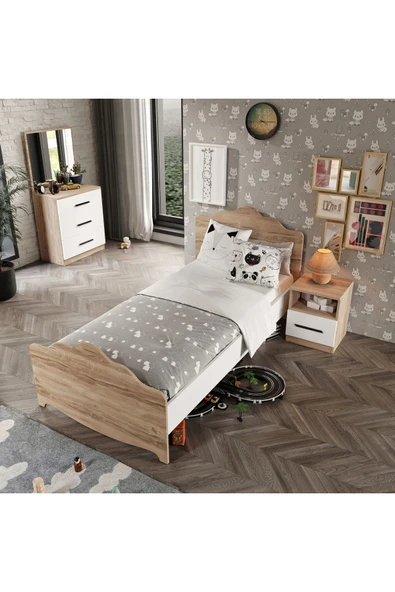 Afilli Ildır Çocuk Odası Takımı 4 Parça Tamamı Mdf Flora Beyaz Aynalı - 6