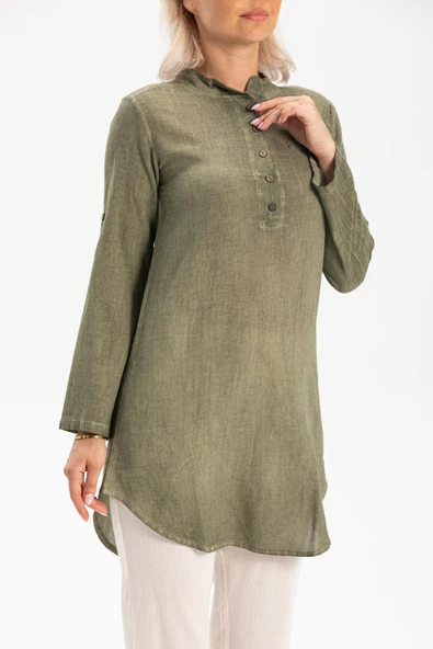 Akasya Şile Bezi Yazlık Tunik Haki Hk L Haki - Resim 3