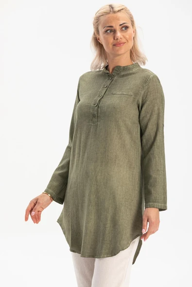 Akasya Şile Bezi Yazlık Tunik Haki Hk L Haki - Resim 4