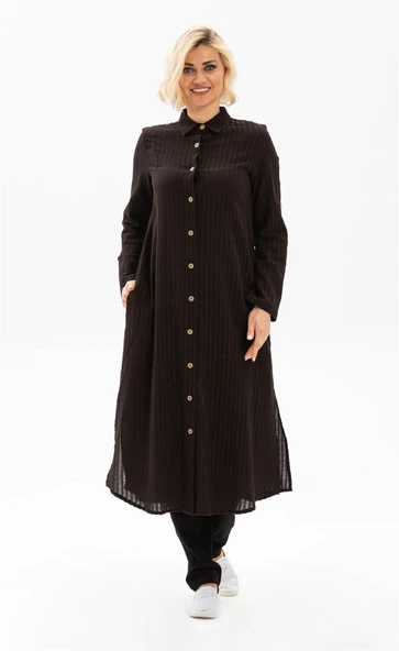 Uzun Kol Yakalı Gofre Mevsimlik ve Yazlık Tunik Siyah Syh S Siyah ürün görseli