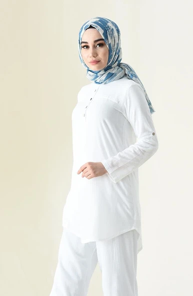 Akasya Şile Bezi Yazlık Tunik Beyaz Byz 2XL Beyaz - Resim 8