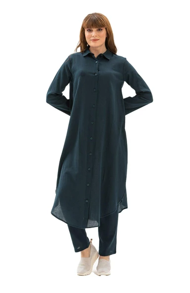 Edanur Şile Bezi Mevsimlik ve Yazlık Tunik Petrol Ptrl XL Petrol - Resim 7