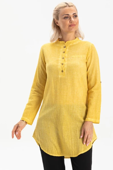 Akasya Şile Bezi Yazlık Tunik Sarı Sarı XL Sarı - Resim 5