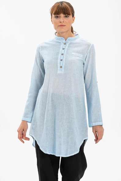 Akasya Şile Bezi Yazlık Tunik Buz Mavi Bmv L Buz Mavi - Resim 3