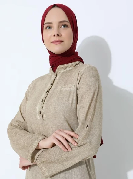 Akasya Şile Bezi Yazlık Tunik Toprak Tprk 2XL Kahve - 9