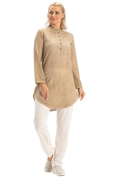 Akasya Şile Bezi Yazlık Tunik Toprak Tprk 3XL Kahve - Resim 6