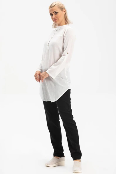 Akasya Şile Bezi Yazlık Tunik Beyaz Byz XL Beyaz - Resim 5