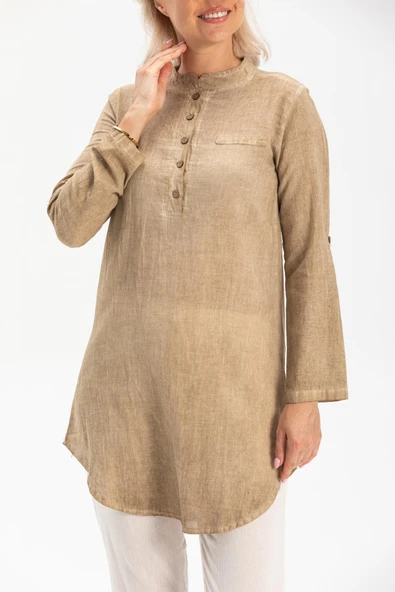 Akasya Şile Bezi Yazlık Tunik Toprak Tprk 3XL Kahve - Resim 3