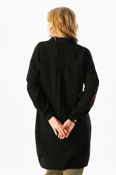 Uzun Kol Deste Gömlek Yaka Yazlık Müslin Tunik Siyah Syh 3XL Siyah - 2