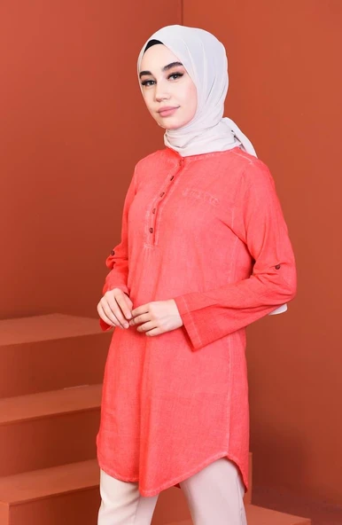 Akasya Şile Bezi Yazlık Tunik Mercan Mrcn 2XL Mercan - 7