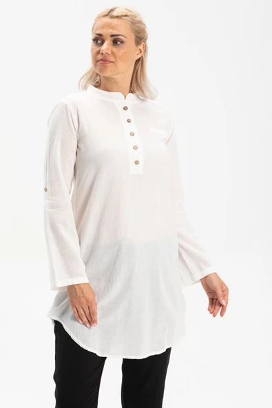 Akasya Şile Bezi Yazlık Tunik Beyaz Byz S Beyaz - Resim 4