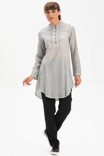 Akasya Şile Bezi Yazlık Tunik Gri Gri M Gri ürün görseli