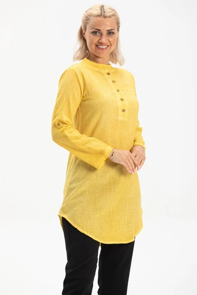 Akasya Şile Bezi Yazlık Tunik Sarı Sarı L Sarı - Resim 4