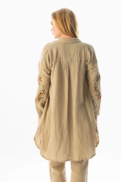 Uzun Kol Deste Gömlek Yaka Yazlık Müslin Tunik Vizon Vzn M Vizon - 2