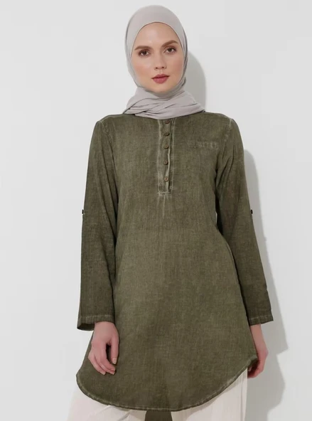 Akasya Şile Bezi Yazlık Tunik Haki Hk L Haki - Resim 8