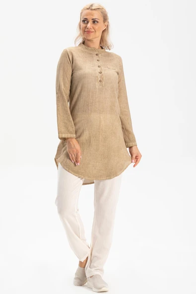 Akasya Şile Bezi Yazlık Tunik Toprak Tprk 3XL Kahve ürün görseli