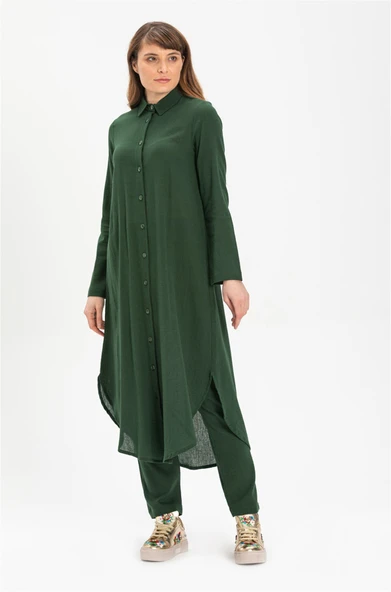 Edanur Şile Bezi Mevsimlik ve Yazlık Tunik Yeşil Ysl 3XL Yeşil - Resim 3