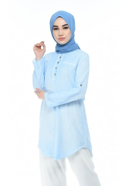 Akasya Şile Bezi Yazlık Tunik Buz Mavi Bmv 2XL Buz Mavi - Resim 6