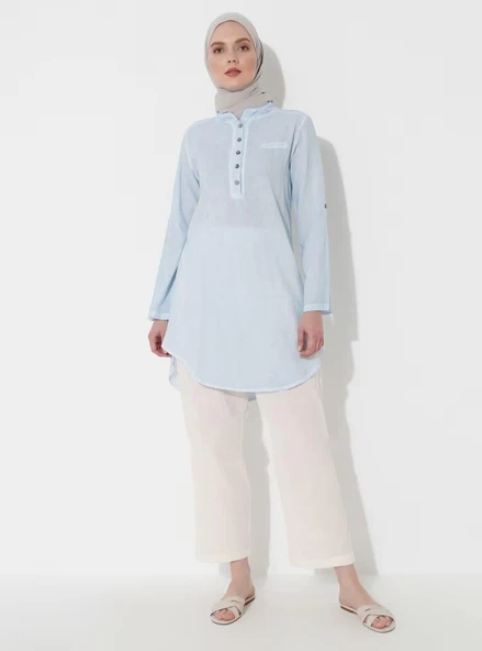 Akasya Şile Bezi Yazlık Tunik Buz Mavi Bmv L Buz Mavi - Resim 9