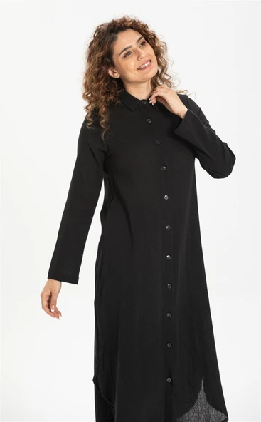 Edanur Şile Bezi Mevsimlik ve Yazlık Tunik Siyah Syh M Siyah - Resim 3