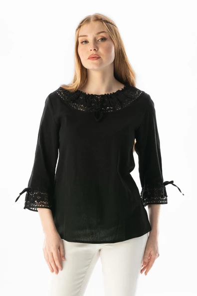 Zehra Şile Bezi Yazlık Bluz Siyah Syh 3XL Siyah ürün görseli