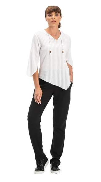 Truvakar Kol Büyük Beden Gofre Rodos Yazlık Bluz Beyaz Byz 4XL Beyaz - Resim 7