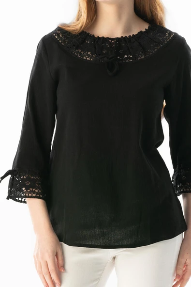 Zehra Şile Bezi Yazlık Bluz Siyah Syh 2XL Siyah - Resim 3