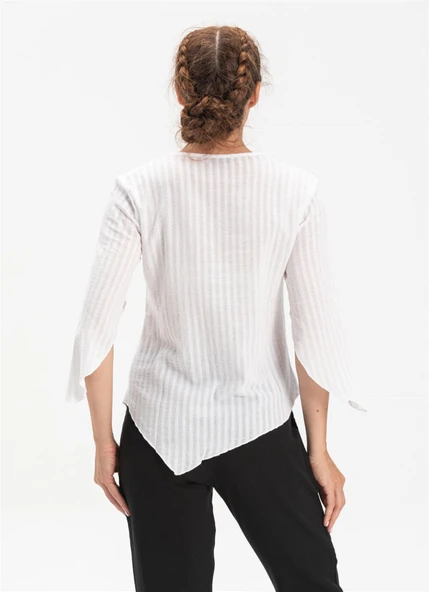 Truvakar Kol Büyük Beden Gofre Rodos Yazlık Bluz Beyaz Byz 4XL Beyaz - Resim 2