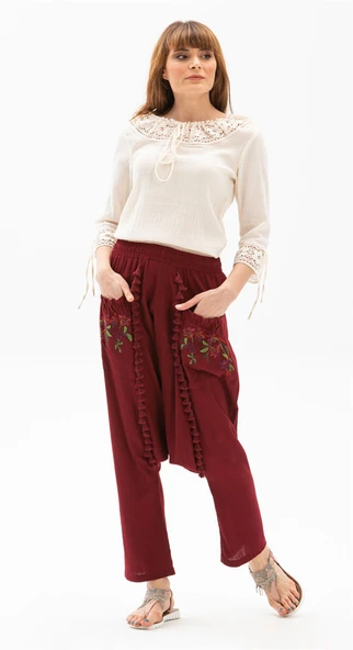 Zehra Şile Bezi Yazlık Bluz Krem Krm 3XL Krem - Resim 4