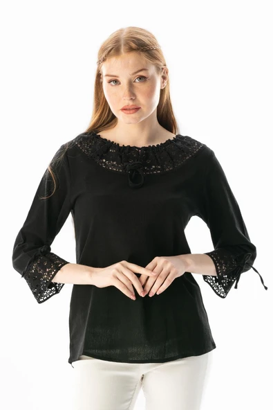 Zehra Şile Bezi Yazlık Bluz Siyah Syh 2XL Siyah - Resim 4