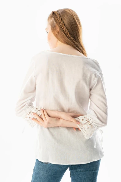 Zehra Şile Bezi Yazlık Bluz Beyaz Byz 2XL Beyaz - Resim 2