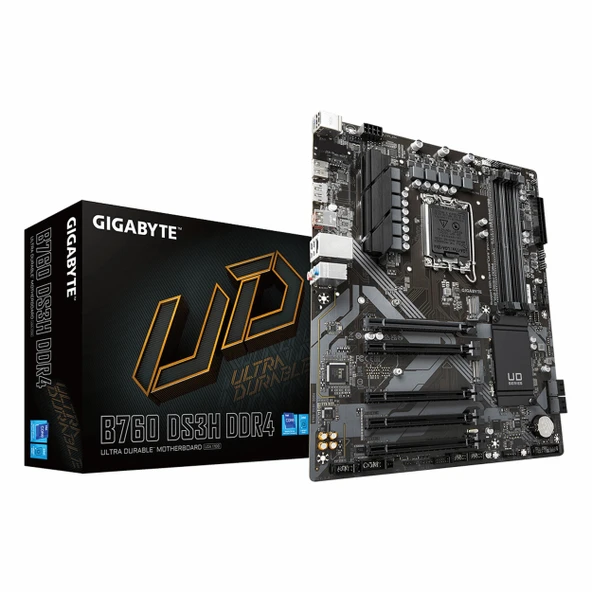 Gigabyte B760 DS3H DDR4 (5333MHz)OC M.2 HDMI/DP/USB-C PCIe 4.0 1700P ATX Anakart ürün görseli 1