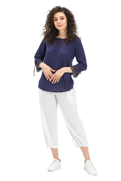 Zehra Şile Bezi Yazlık Bluz Mor Mor 2XL Mor - Resim 5