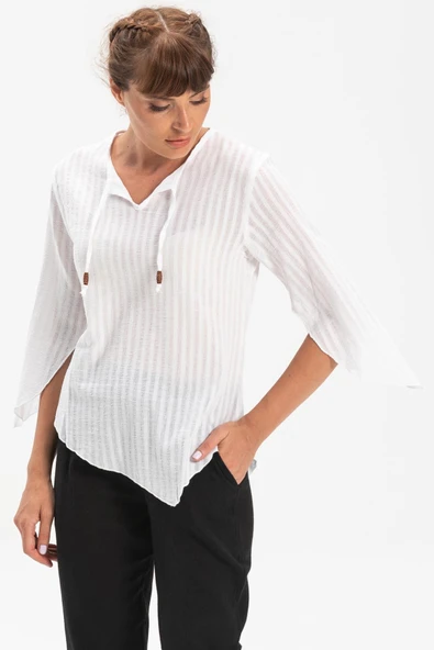 Truvakar Kol Şile Bezi Rodos Yazlık Bluz Beyaz Byz 2XL Beyaz - Resim 3