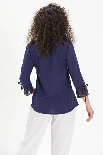 Zehra Şile Bezi Yazlık Bluz Mor Mor M Mor - Resim 2