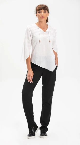 Truvakar Kol Büyük Beden Gofre Rodos Yazlık Bluz Beyaz Byz 4XL Beyaz ürün görseli