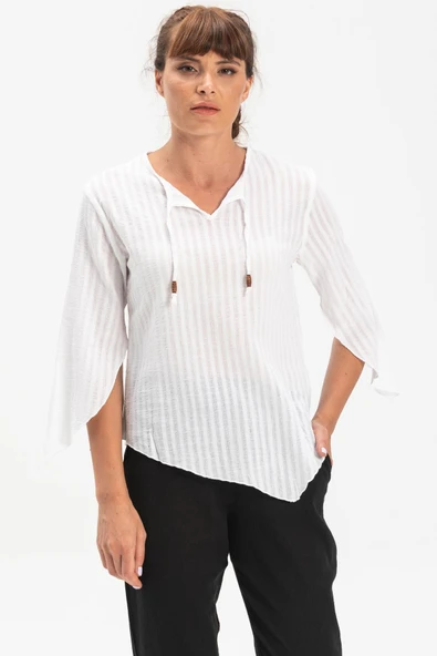 Truvakar Kol Şile Bezi Rodos Yazlık Bluz Beyaz Byz XL Beyaz - Resim 5