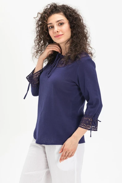 Zehra Şile Bezi Yazlık Bluz Mor Mor XL Mor - Resim 3