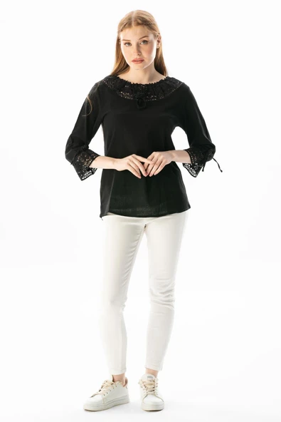 Zehra Şile Bezi Yazlık Bluz Siyah Syh 3XL Siyah - Resim 6