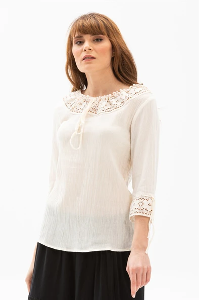 Zehra Şile Bezi Yazlık Bluz Krem Krm 2XL Krem - Resim 2