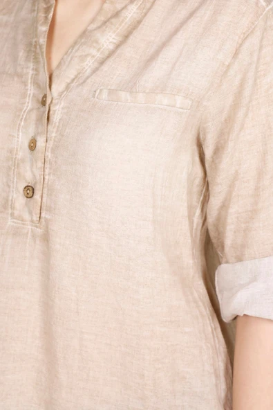 Uzun Kol Şile Bezi Akasya Yazlık Bluz Toprak Tprk 2XL Toprak - Resim 3