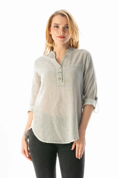 Uzun Kol Şile Bezi Akasya Yazlık Bluz Gri Gri L Taş ürün görseli