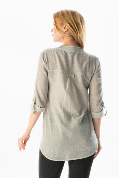 Uzun Kol Şile Bezi Akasya Yazlık Bluz Gri Gri L Taş - Resim 2
