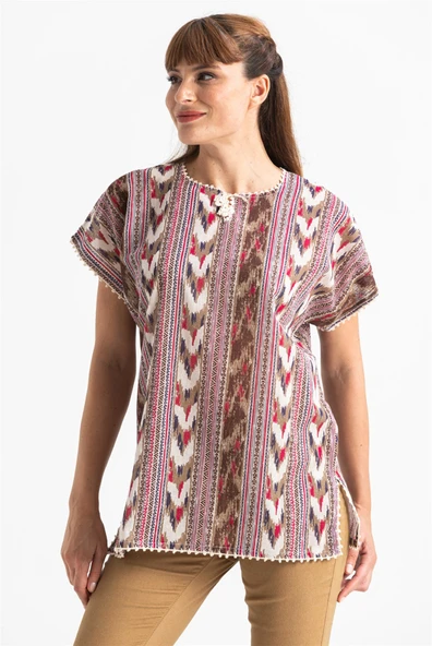 Kısa Kol Şile Bezi Kilim Yazlık Bluz Tek renk Tkrn 2XL Tek renk - Resim 4