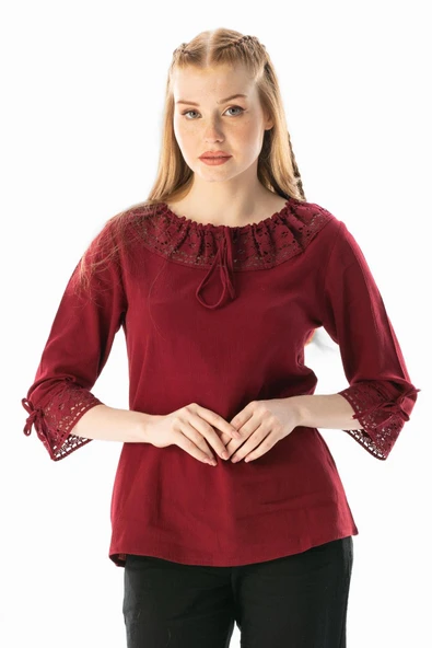 Zehra Şile Bezi Yazlık Bluz Bordo Brd L Bordo - 1