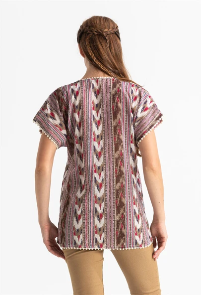 Kısa Kol Şile Bezi Kilim Yazlık Bluz Tek renk Tkrn 2XL Tek renk - Resim 2