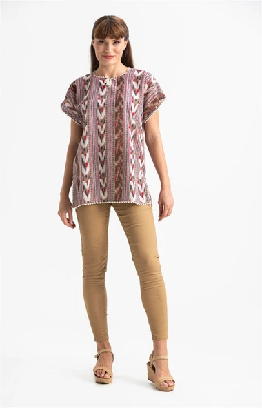 Kısa Kol Şile Bezi Kilim Yazlık Bluz Tek renk Tkrn L Tek renk - 5