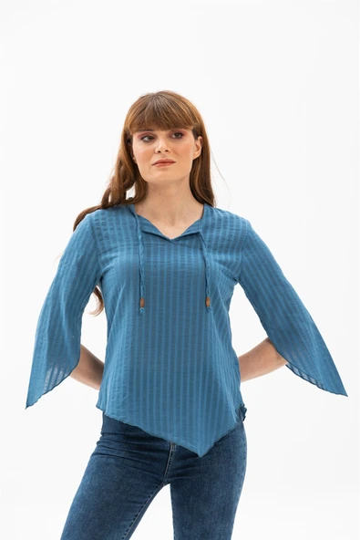 Truvakar Kol Şile Bezi Rodos Yazlık Bluz İndigo indg S İndigo ürün görseli